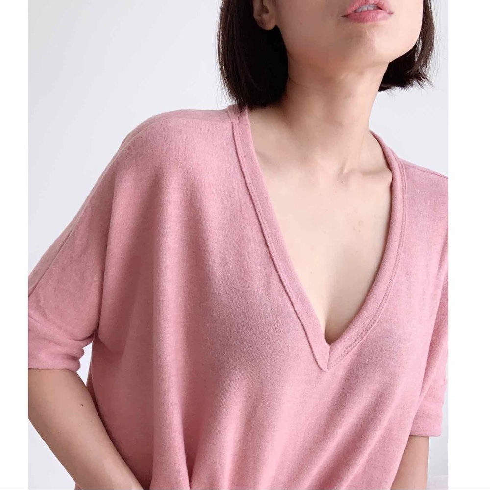 SOFT FLEECE V NECK DOLMAN TOP - DUSTY PINK - Picture 5 of 8
